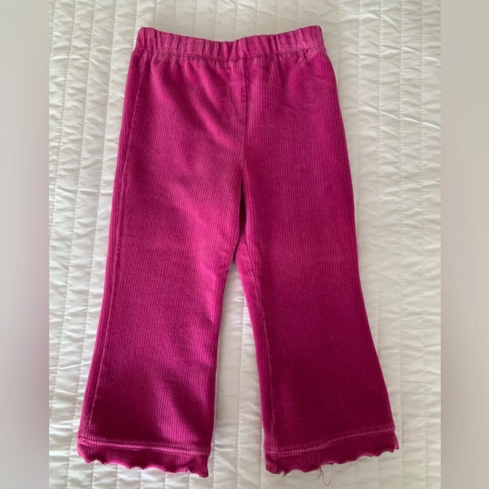 Vintage Children's Place Velour Set Girls 24M Pink Top Pants Ribbed Ruffle Y2K